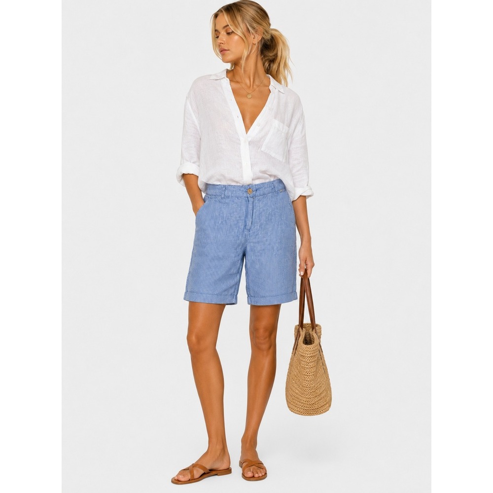 Monnari Blue White Striped Linen Summer Beach Bermuda Shorts Size 38 US 6
